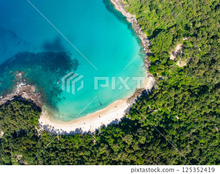 Beautiful colorful sand beach nature background,Amazing beach waves background, Aerial view wide angle sea background 125352419