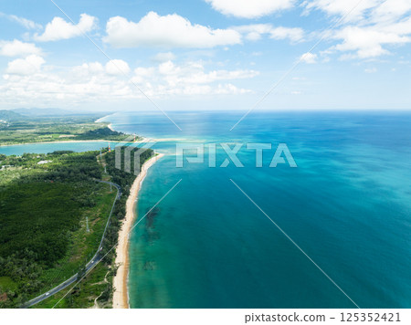 Beautiful colorful sand beach nature background,Amazing beach waves background, Aerial view wide angle sea background Beautiful colorful sand beach nature background,Amazing beach waves background, Aerial view wide angle sea background 125352421