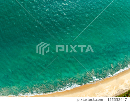 Beautiful landscape summer sea beach nature background,Amazing waves texture background, Aerial view wide angle sea background 125352447