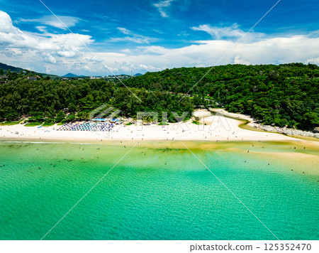 Beautiful landscape summer sea beach nature background,Amazing waves texture background, Aerial view wide angle sea background 125352470