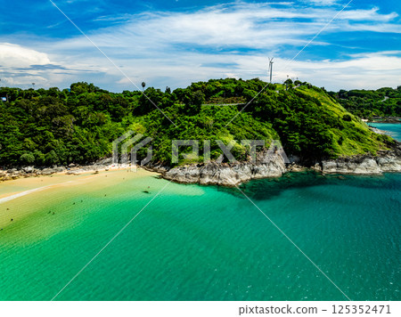 Beautiful landscape summer sea beach nature background,Amazing waves texture background, Aerial view wide angle sea background 125352471