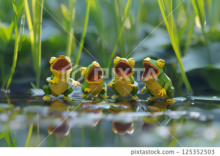 A chorus of cute tree frogs (3D) A chorus of cute tree frogs (3D) 125352503