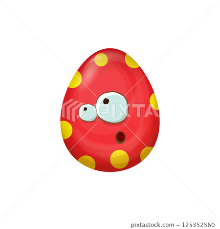 Cartoon red easter egg characters withh dots isolated on white background. Red pattern color egg vector concept illustration. funky sweet easter character with eyes and mouth 125352560