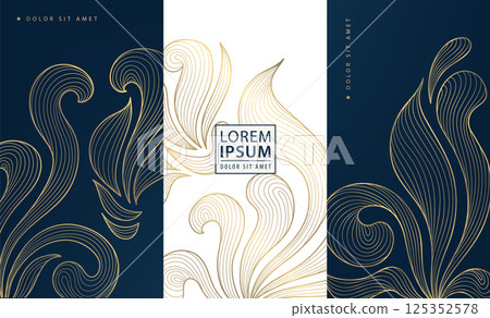 Vector set of art deco vector luxury design patterns, line leaves floral royal labels, elegant rich beauty package, filigree plant backgrounds, chocolate, wine, perfume ornament. Vector set of art deco vector luxury design patterns, line leaves floral royal labels, elegant rich beauty package, filigree plant backgrounds, chocolate, wine, perfume ornament. 125352578