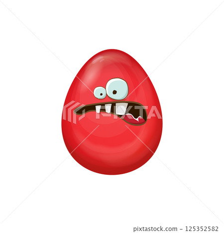 Cartoon red easter egg cartoon characters isolated on white background. Red color egg vector concept illustration. funky sweet easter character with eyes and mouth Cartoon red easter egg cartoon characters isolated on white background. Red color egg vector concept illustration. funky sweet easter character with eyes and mouth 125352582