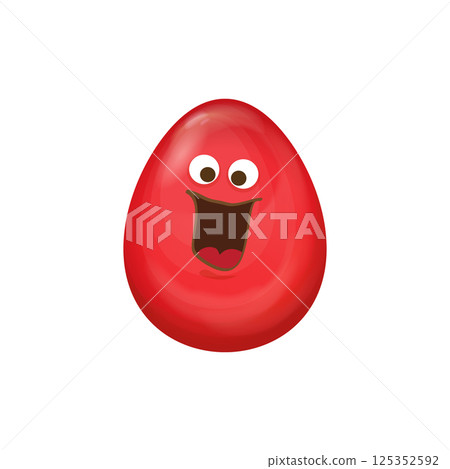 Cartoon red easter egg cartoon characters isolated on white background. Red color egg vector concept illustration. funky sweet easter character with eyes and mouth 125352592