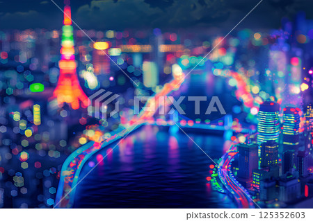 Tokyo Tower and beautiful Tokyo night view (3D)-1 125352603
