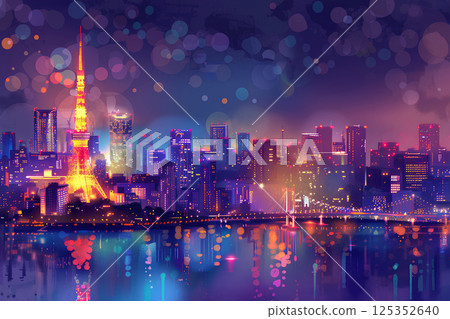Tokyo Tower and beautiful Tokyo night view (3D)-2 125352640