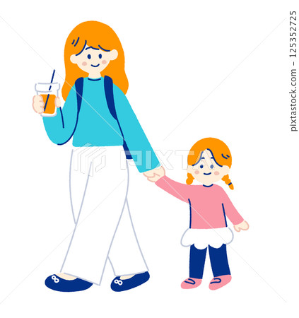 Parent and child walking hand in hand Parent and child walking hand in hand 125352725