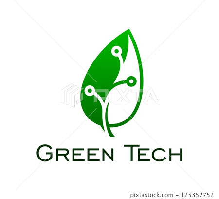Green tech, smart digital farm and green energy or eco technology, vector icon. Leaf with chipset emblem for digital tech and computer innovation, smart green power and future biotechnology symbol Green tech, smart digital farm and green energy or eco technology, vector icon. Leaf with chipset emblem for digital tech and computer innovation, smart green power and future biotechnology symbol 125352752