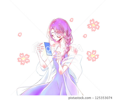 算命女士、塔羅牌、櫻花 125353074