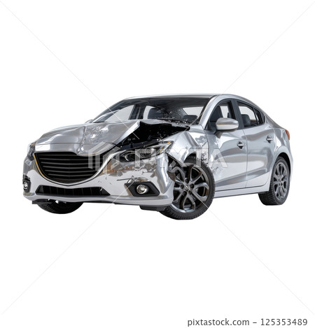 Crashed car with damage isolated. Totaled vehicle 125353489