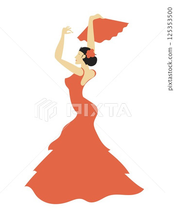 Passionate Spanish Flamenco Dancer Isolated on White Background. Vector Illustration 125353500