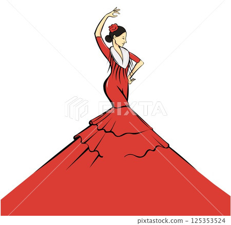 Spanish flamenco dancer, with red dress on white background. vector illustration 125353524