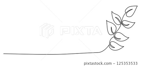 Elegant Branch with Leaves in One Continuous Line Drawing. Plant Nature and Ecology in Simple Linear Style. Vector Illustration. Hand Drawn Doodle Monoline Elegant Branch with Leaves in One Continuous Line Drawing. Plant Nature and Ecology in Simple Linear Style. Vector Illustration. Hand Drawn Doodle Monoline 125353533