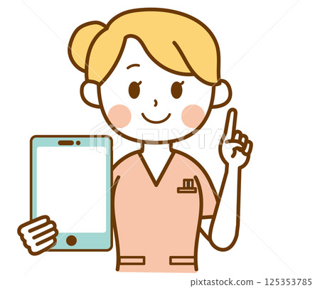 A female nurse holding a tablet and explaining 125353785