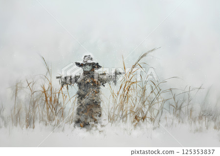 風景與稻草人站在草地上(水彩畫) 風景與稻草人站在草地上(水彩畫) 125353837