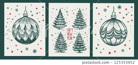 Christmas green ball. Hand drawn illustration. Christmas green ball. Hand drawn illustration. 125353952