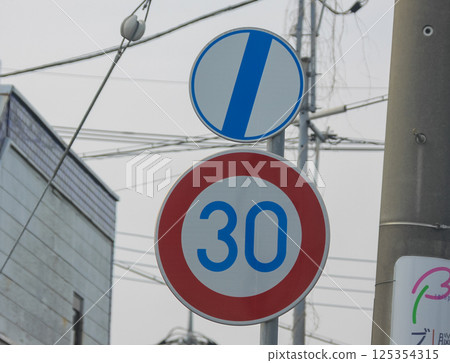 Maximum speed (for certain types of vehicles) and end signs 125354315