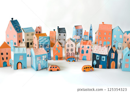 用紙板製作的可愛城市景觀（3D） 125354323