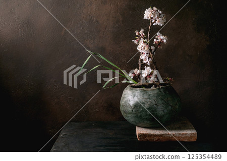 Cherry Blossom Branch In Ceramic Pot Cherry Blossom Branch In Ceramic Pot 125354489