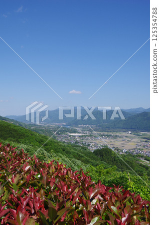 從德島縣三好市健康交流之林眺望美馬市 125354788