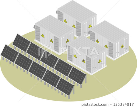 Isometric container-type large storage battery and solar panel image material 125354817