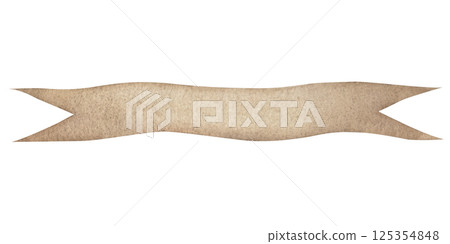 Ancient papyrus ribbon. Hand drawn watercolor illustration of scroll on isolated background.Template with retro banner in pastel beige and brown colors. Drawing of vintage empty manuscript for text 125354848