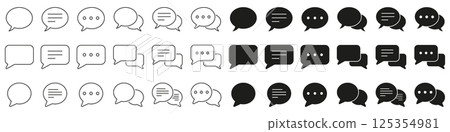 Chat and communication bubbles line and solid icon set. Speech and message icons symbol collection. Editable stroke. Isolated vector illustration 125354981