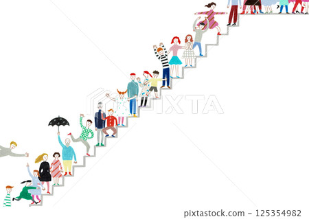 Hand-drawn illustration: People climbing stairs 125354982