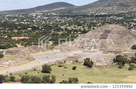 The Pyramid of the Moon is the second tallest structure in Teotihuacan, Mexico City. View from the Pyramid of the Sun The Pyramid of the Moon is the second tallest structure in Teotihuacan, Mexico City. View from the Pyramid of the Sun 125354992