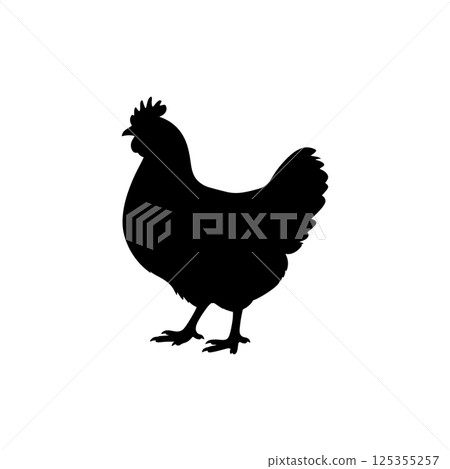 Black silhouette of a hen icon vector Black silhouette of a hen icon vector 125355257