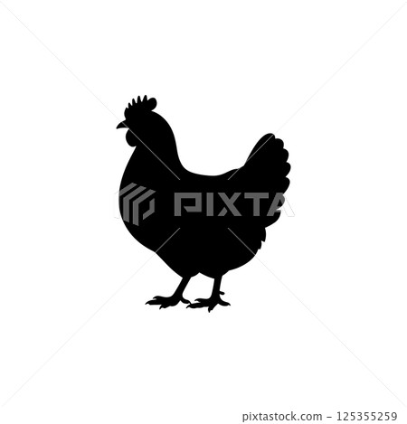 Black silhouette of a hen icon vector Black silhouette of a hen icon vector 125355259