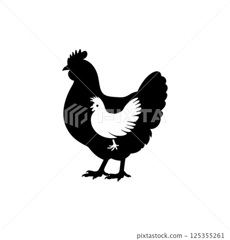 Black silhouette of a hen icon vector Black silhouette of a hen icon vector 125355261