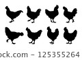Black silhouette of a hen icon vector 125355264