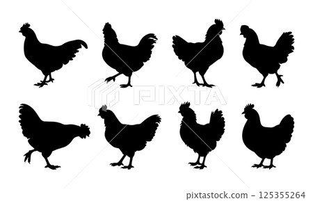 Black silhouette of a hen icon vector Black silhouette of a hen icon vector 125355264
