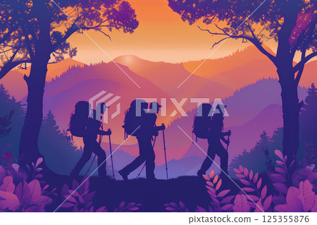 健行風景（日落水彩畫） 125355876