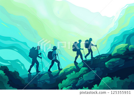 Trekking landscape (green mountain watercolor painting) Trekking landscape (green mountain watercolor painting) 125355931