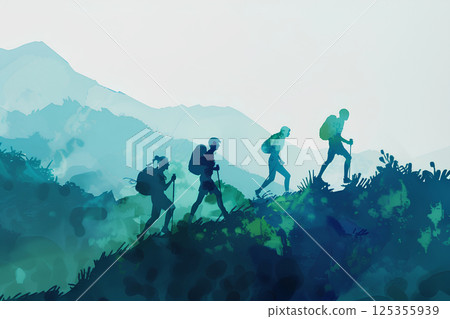 Trekking landscape (green mountain watercolor painting) Trekking landscape (green mountain watercolor painting) 125355939