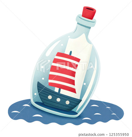 A message in a bottle with a ship silhouette A message in a bottle with a ship silhouette 125355950