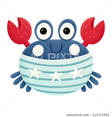 Cute blue crab with stripes and red claws Cute blue crab with stripes and red claws 125355982