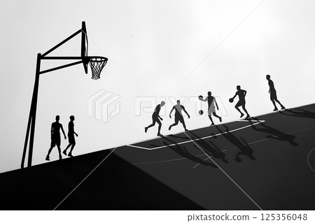 Basketball players practicing (silhouette) 125356048