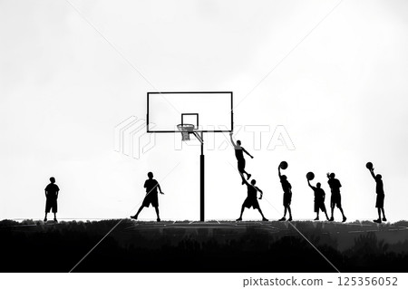 Basketball players practicing (silhouette) Basketball players practicing (silhouette) 125356052