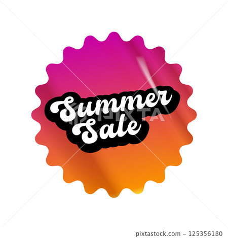 Summer sale round pink gradient sticker isolated on white. Price sticker, sale sticker, price tag, retro label, sale or discount sticker, promotional badge set, shopping label png. Summer sale poster 125356180