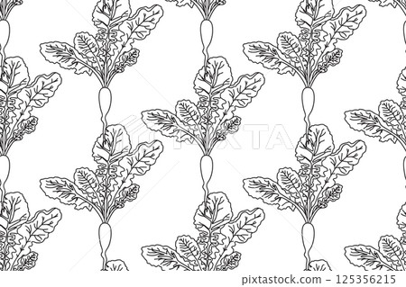 Line art seamless pattern with beets plants vector illustration. Hand drawn outline repeating vegetables pattern background. Graphic design for Cover Coloring Book Textile Fashion Print Card Birthday Line art seamless pattern with beets plants vector illustration. Hand drawn outline repeating vegetables pattern background. Graphic design for Cover Coloring Book Textile Fashion Print Card Birthday 125356215