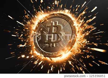 Bitcoin exploding in a dark space Bitcoin exploding in a dark space 125356851