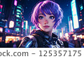 Purple haired girl in a space suit 125357175