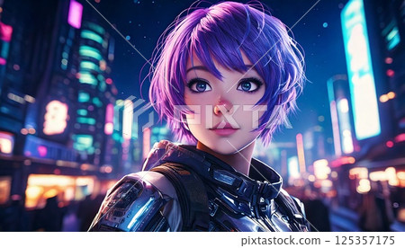 Purple haired girl in a space suit 125357175