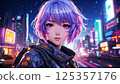 Purple haired girl in a space suit 125357176
