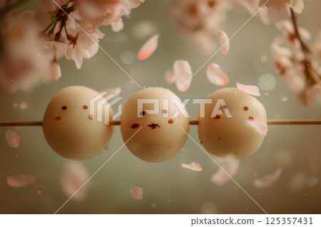 Three happy dango boys enjoying cherry blossom viewing (3D)-2 Three happy dango boys enjoying cherry blossom viewing (3D)-2 125357431